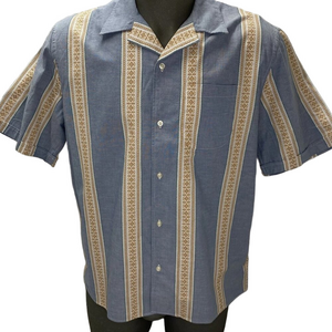 Bonne Gueule Men's Bidart Short Sleeve Cotton Shirt Blue Geometric Pattern Size